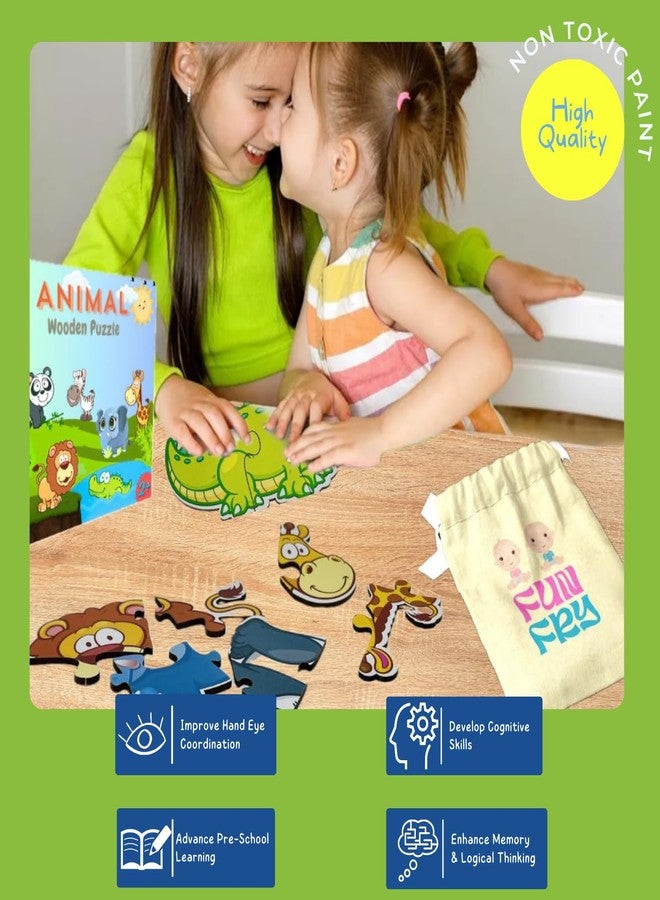 Fun Fry Montessori Wooden Jigsaw Puzzles for Kids Wooden Puzzle for Kids 3+ Years Toddler Puzzle Toys- Gift for 2 Year Old Boys Girls Birthday Gift (Wild Animal) - Image 3